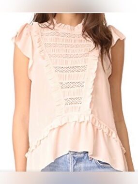 Ulla Johnson Lois Blush Silk Flutter Sleeve Blouse
